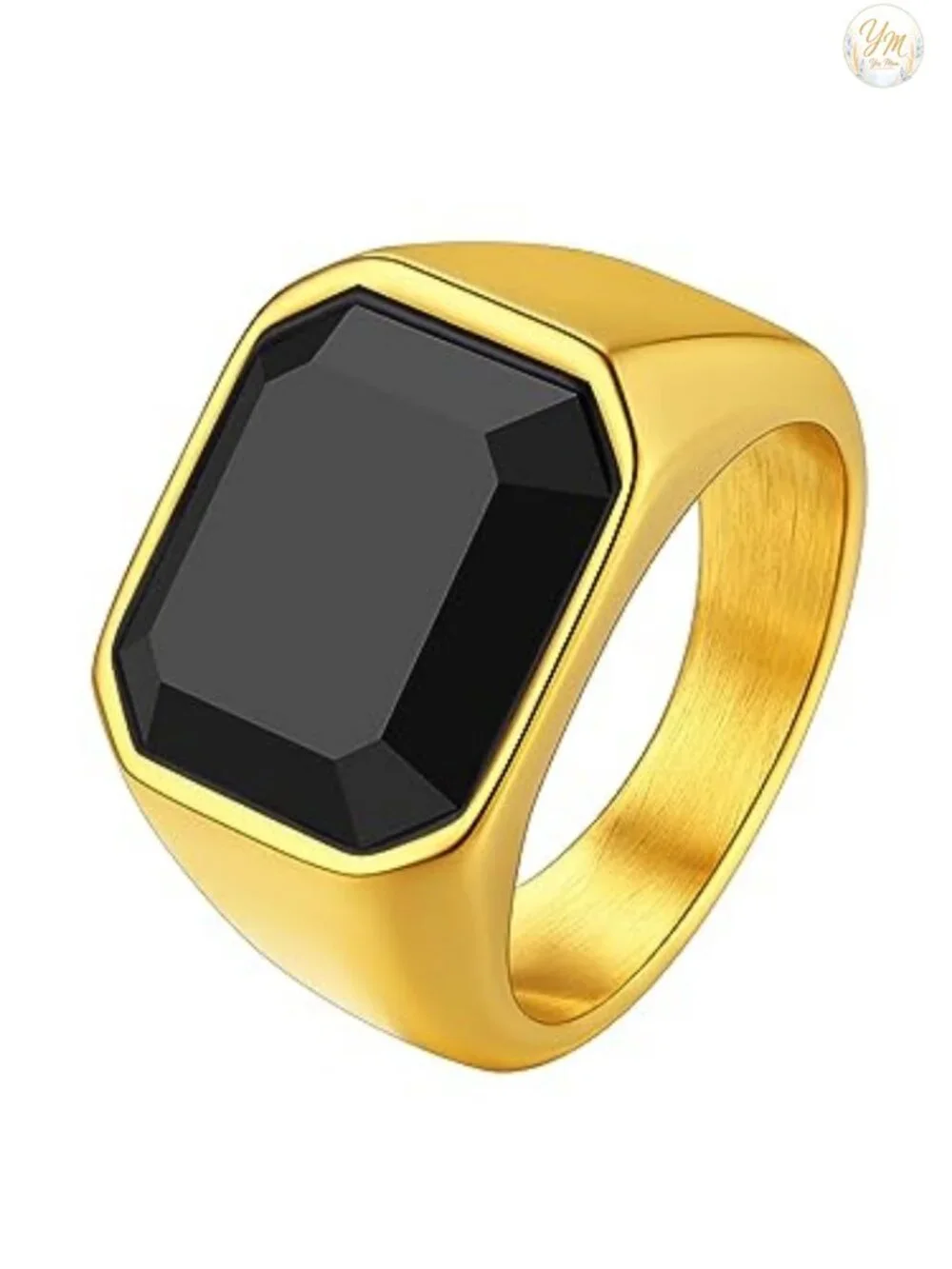 Black Onyx Signet Ring Stainless Steel Men Women Vintage Waterproof